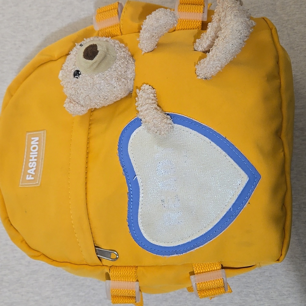 Kids Yellow Backpack with Teddy Bear